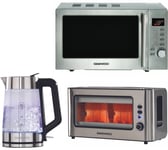 Daewoo Easy Fill Illuminating Glass Kettle 2 Slice Toaster & 700W Microwave Set