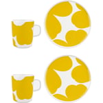 Marimekko Iso Unikko mugg + tallrik set, vit/gul