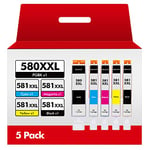 HALLOLUX PGI 580 XXL CLI 581XXL Cartouche d'encre Compatible pour 580XXL 581XXL pour Pixma TS6150 TS6151 TS6250 TS6251 TS8150 TS8151 TS8250 TS8252 TS8350 TS9150 TR7550 TS705 TR8550 (5-Pack)