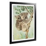 Big Box Art Framed Print of Vintage Karl Ludwig Hartig Koala Design | Wall Art Picture | Home Decor for Kitchen, Living Room, Bedroom, Hallway, Black, A2 / 24.5x18 Inch / 62x45cm