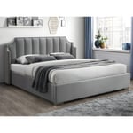 Vente-unique Lit coffre 140 x 190 cm avec tête de lit incurvée - Velours - Gris clair + Matelas - TEOMIS