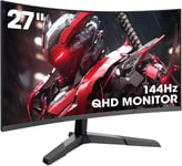 27'' Ecran PC Gaming Incurvé 1800R, Moniteur PC Dalle VA, Résolution QHD (2560X1440), 144HZ,1MS, DCI-P3 85%, Lunette Ultra-Mince, Inclinaison réglable, Prend en Charge HDMI/DP.[V252]