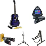 Martin Smith W-100-BL-PK Acoustic Guitar Kit with Guitar Strings + Guitar Tuner Clip + Aframe Guitar Stand + Universal vertical Guitar Stand + Universal Guitar Hanger + TwinPack Guitar Hanger