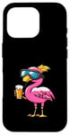 Coque pour iPhone 16 Pro Flamant rose amusant avec bière | BD Apres Ski