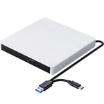 Lecteur CD DVD Externe, Graveur CD Externe avec USB3.0 Type-c, Ultra-Mince CD/VCD /-RW/ROM Portable Lecteur CD Externe pour PC, Desktops, Laptop, Mac, Macbook, Windows11/10/8/7/XP/Vista/MacOS, Blanc