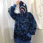 Spring Shark Hoodie Sweatshirt Hip Hop Camouflage Sweatshirt Lo blue XL