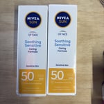 Nivea Sun UV Face Soothing Caring Formula Sensitive Skin Cream SPF50  50ml X 2