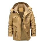 Parka À Capuche Homme De Marque Plus De Velours Épaissir Grande Taille Blouson Hommes Couleur Unie Multi-Poche Zippé Manteau Homme