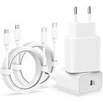 (2x) iphone 14 snabbladdare USB-C strömadapter 20W + Kabel Vit (2st) (20W + 1M)