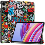 EDIERWOOD Xiaomi Redmi Pad Pro Tri-Fold Deksel i Kunstskinn med Sleep-Funksjon - Graffiti