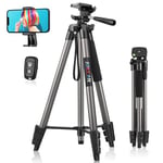 JOILCAN Phone Tripod for iPhone 63inch/161cm, Aluminum Mobile Phone Tripod Stand with Wireless Remote Shutter, Lightweight Selfie Stick Tripod for Smartphone/Small Camera，for Android/iOS, Gray