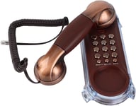 Retro Antique Téléphone Fixe Avec Rétroéclairage Bleu - Design Ergonomique - Boutons Ronds - Double Placement, Tapis Antidérapant Inférieur Et Design Mural(Cuivre Rouge)