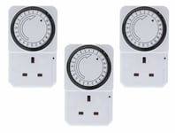 3 x 24 Hour 24hr Mains Plug In Timer Switch Time Clock Socket UK 3 Pin Adapter