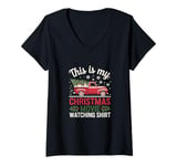 Womens This Is My Christmas Movie Watching Shirt Red Vintage Truck V-Neck T-Shirt