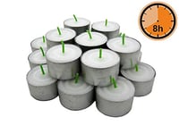 Gies Tea Lights White Green Wick, 8 Hours Burn Time, Pack of 50, Metal Sleeves, Diameter 38 mm, Catering Trade RAL Quality