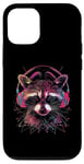 Coque pour iPhone 14 Pro Casque d'écoute musical raton laveur coloré - animal raton