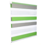 WOLTU Store Enrouleur Jour Nuit sans Perçage, Store Zébré en Double Tissu, Rideau Translucide et Occultant, Protection de la Vie Privée, Montage Facile avec Clips, 55l x 150L cm, Blanc+Vert+Gris