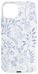 Coque pour iPhone 15 Plus Toile bleue et blanche Motif floral