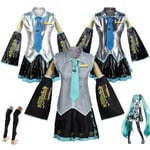 Vocaloid Miku Cosplay Peruk Dräkt Japan Midiklänning Nybörjare Framtid Miku Cosplay Kvinna Halloween Kvinnors Dräkt Herr Strl. Sliver White L