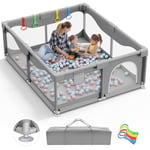 Parc Bebe 200 X 180cm, Parc pour Bébé avec Ventouse, Grande Parc Enfant avec Base Antidérapante, Centre d'activités pour Enfants-Sans tapis, Gris