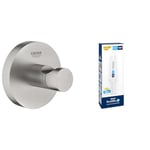 Lot de GROHE Start Patère Murale pour Salle de Bain, Supersteel, 41173DC0 + GROHE QUICKFIX, Kit 1 seringue colle pour accessoires de salle de bains, 41127000