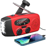 Väderradio, solradio, nödhandvev Självdriven AM/FM solväderradio med LED-ficklampa, WB-radio med batteribackup red