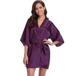 GROPC Women Satin Dressing Gown,Valentines Day Sexy Lingerie Silk Silky Solid Color Babydoll Kimono Bridal Bridesmaid Wedding Short Robe Dress Bathrobe Nightie Sleepwear,Purple,3Xl