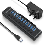 Powered USB 3.0 Hub RSHTECH 10 Port Aluminum Data 10-Port hub 