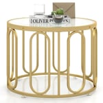 Round Coffee Table 2-Tier Table w/  Tempered Glass Top & Oval Swivel Brackets