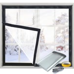 Jeyeou 9292 Kit d'isolation de fenêtre en plastique pour l'hiver, 120 x 160 cm, film d'hiver transparent épais avec bande auto-agrippante coupe-vent et chaude