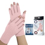 Doctor Developed Arthritis Gloves w/Doctor Handbook - Cotton Compression Gloves for Arthritis for Women & Men - Open-Finger Rheumatoid Arthritis Gloves for Pain Relief (Pink, S)