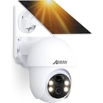 Anran - Caméra de Surveillance extérieur WiFi sans 5MP Fil Sirène Alarme+Panneau Solaire 4 Spotlight+Siren, Vision Nocturne Couleur Détection