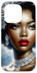 iPhone 15 Pro Glamorous Black Woman In Silver Art With Vintage Style Case