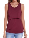 Sosolism Women's Nursing Tank Tops Sleeveless Breastfeeding Shirt Summer Maternity Vest Tops Basic Postpartum Clothes Wine Red