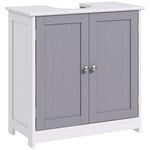 kleankin Meuble Salle de Bain sous lavabo - Meuble sous-Vasque - Placard 2 Portes avec étagère - dim. 60L x 30l x 60H cm - MDF Gris Blanc