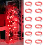 Dufuso Lot de 12 Guirlande Lumineuse à piles, 2M 20LED Chambre Guirlande Lumineuse, Mini Guirlande LED à Pile Étanche pour Bouteille, Mariage, Fête, Noël - Rouge