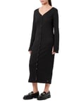 Calvin Klein Jeans Women's Woven Label LS Rib Dress, Ck Black, M