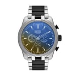 Diesel Montre pour homme, Split, mouvement chronographe, boîtier en acier inoxydable argenté de 51 mm avec un bracelet en cuir, acier inoxydable, DZ4587