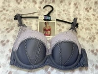 NEW! M&S Marks & Spencer 30C grey-mix satin & lace padded underwired balcony bra