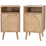 Lot de 2 tables de chevet. Eva. décor bois et cannage arrondi. une porte. un espace de rangement. L40 x l39 x H65.8cm - Naturel