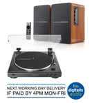 Audio-Technica AT-LP60X Turntable + Edifier R1280DBs Brown Bluetooth Speakers