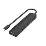 Hama Hub USB-C Multiports (Adaptateur 6 en 1: 3 USB-A, 1 USB-C Power Delivery PD, 1 HDMI, 1 Ethernet, Station d'Acceuil PC Portable/Tablette MacBook Pro, MacBook Air, iPad Pro, Dell et XPS) Noir