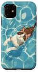 Coque pour iPhone 11 Chat en raquettes à neige dans l'eau de la piscine pour maman papa enfants