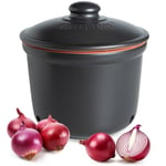 Römertopf Pot fraîcheur maxi 2,8 l – Pot à oignons en céramique – L'argile respirante garde les légumes frais plus longtemps – Circulation de l'air idéale – Noir