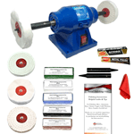 150W Metal Polisher Bench Grinder With 4" Metal Polishing Kit & Autosol Polish