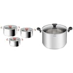 Tefal Opti’Space Lot de 3 faitouts 18/20/24 cm + 3 couvercles verre, Induction, Acier inoxydable, Empilable G720S674 & PRIMARY acier inoxydable marmite 28 cm + CV