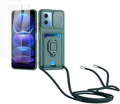 Cordon De Coque Compatible Avec Redmi Note 12 Pro/Xiaomi Poco X5 Pro+2 Pièces Verre Trempé,Couvercle Coulissant De La Caméra+Support Annulaire À 360 Degrés,Fentes Pour Cartes-Vert Foncé