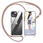 Dniodio Coque avec Cordon pour iPhone 15, Transparente Anti-Jaunissement Coque Antichoc Housse Collier Réglable Téléphone Étui Portable Lanyard Case Protection Complète Cover(6.1")