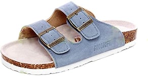 Asifn Femmes Hommes Slip Cover Liège Semelle Sandales Plates Réglables Mules et Sabots Pantoufles Boucle Antidérapante Casual Peep Toe Suede Summer（Bleu,49.5/50 EU,46 Taille de la Marque