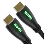 5 METRE GREEN LED BRAIDED HDMI CABLE Light-Up TV PC Monitor Screen Computer Wire